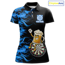 Load image into Gallery viewer, Blue Flaming Dartboard Funny Beer Darts Shirt For Women Custom Darts Jersey Team Polo &amp; 1/4 Zip TDM5940