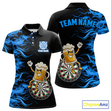 Load image into Gallery viewer, Blue Flaming Dartboard Funny Beer Darts Shirt For Women Custom Darts Jersey Team Polo &amp; 1/4 Zip TDM5940