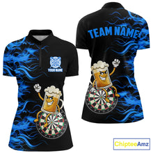 Load image into Gallery viewer, Blue Flaming Dartboard Funny Beer Darts Shirt For Women Custom Darts Jersey Team Polo &amp; 1/4 Zip TDM5940