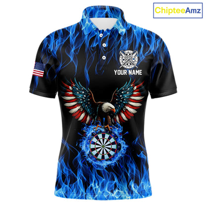 Blue Flaming American Flag Eagle Darts Shirt For Men Custom Darts Jersey Team Polo & 1/4 Zip TDM5941