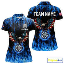 Load image into Gallery viewer, Blue Flaming American Flag Eagle Darts Shirt For Women Custom Darts Jersey Team Polo &amp; 1/4 Zip TDM5941
