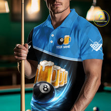 Load image into Gallery viewer, Black And Blue Funny Beer 8 Ball Billiard Jersey For Men Custom Pool Team Shirt Polo &amp; 1/4 Zip TDM5942