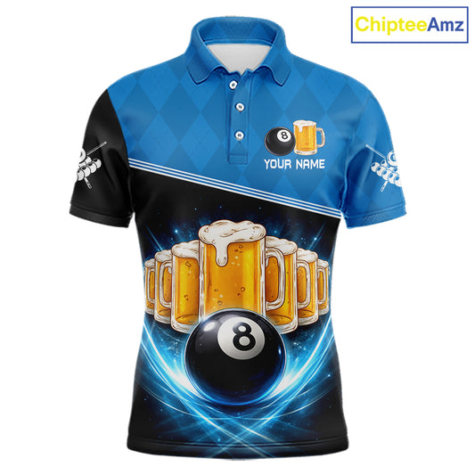 Black And Blue Funny Beer 8 Ball Billiard Jersey For Men Custom Pool Team Shirt Polo & 1/4 Zip TDM5942