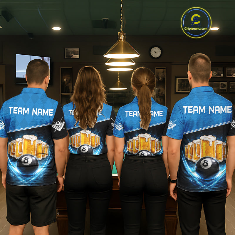 Black And Blue Funny Beer 8 Ball Billiard Jersey For Women Custom Pool Team Shirt Polo & 1/4 Zip TDM5942