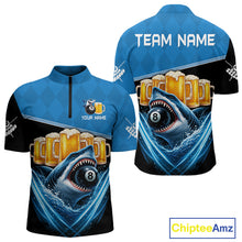 Load image into Gallery viewer, Blue Funny Beer Shark 8 Ball Billiard Jersey For Men Custom Pool Team Shirt Polo &amp; 1/4 Zip TDM5943