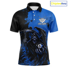 Load image into Gallery viewer, Blue Grim Reaper 8 Ball Billiard Shirt For Men Custom Skull Pool Team Jersey Polo &amp; 1/4 Zip TDM6103