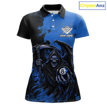 Load image into Gallery viewer, Blue Grim Reaper 8 Ball Billiard Shirt For Women Custom Skull Pool Team Jersey Polo &amp; 1/4 Zip TDM6103