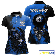 Load image into Gallery viewer, Blue Grim Reaper 8 Ball Billiard Shirt For Women Custom Skull Pool Team Jersey Polo &amp; 1/4 Zip TDM6103