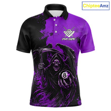 Load image into Gallery viewer, Purple Grim Reaper 8 Ball Billiard Shirt For Men Custom Skull Pool Team Jersey Polo &amp; 1/4 Zip TDM6104