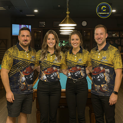 Yellow Grunge Funny 8 Ball Billiard Shirt For Women Custom Pool Team Jersey Polo & 1/4 Zip TDM6355