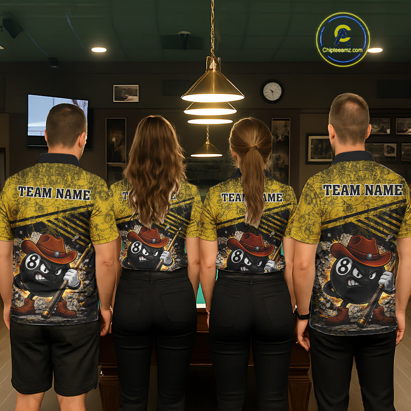 Yellow Grunge Funny 8 Ball Billiard Shirt For Women Custom Pool Team Jersey Polo & 1/4 Zip TDM6355