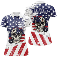Load image into Gallery viewer, Billiard Skull Grunge American Flag Custom Billiard Shirts For Women, Patriotic Billiard Clothing TDM1835