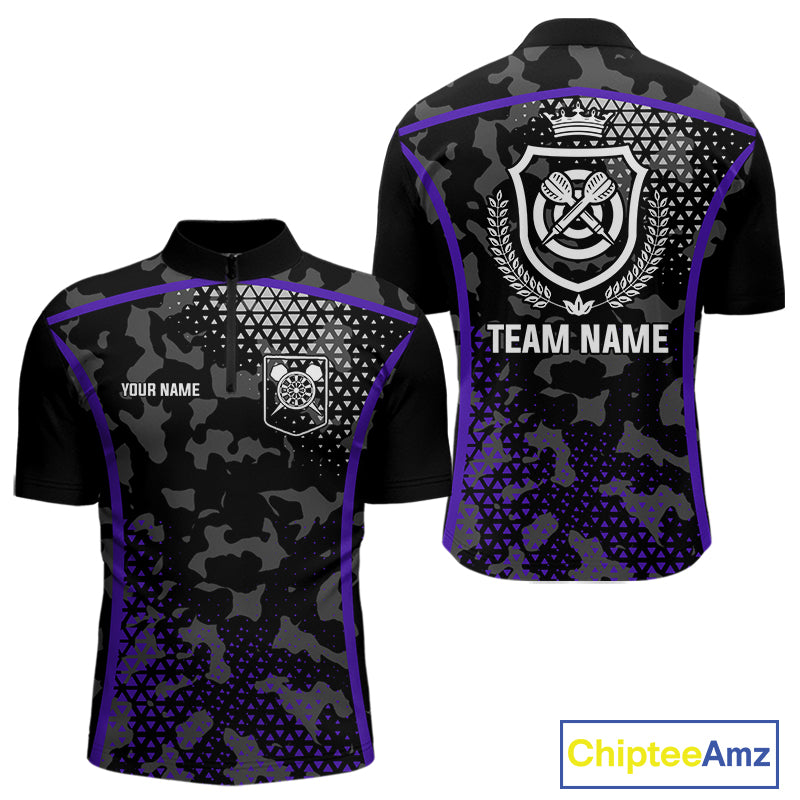 Black Purple Camo Darts Shirt With Pocket Option For Men Custom Dart Jersey TDM4365