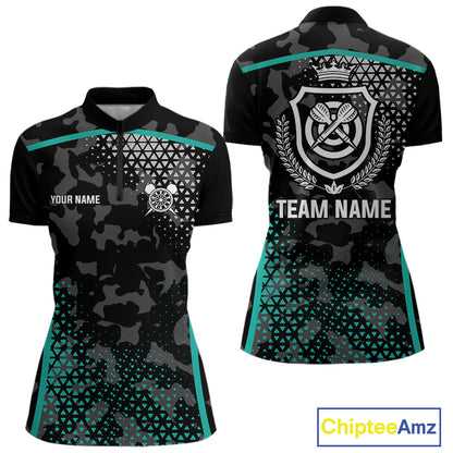 Black & Turquoise Camo Dart Shirt For Women Custom Dart Jerseys Pocket Option TDM4366