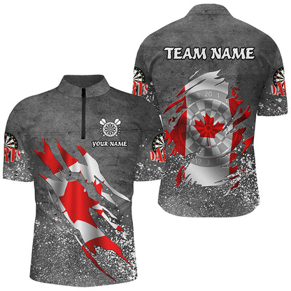 Personalized Grey Grunge Canadian Flag Darts Shirts For Men Custom Patriotic Darts Team Jerseys TDM2510