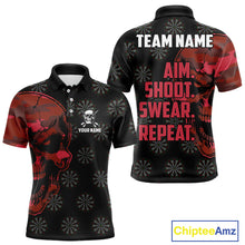 Load image into Gallery viewer, Funny Red Camo Darts Skull Aim Shoot Swear Repeat Custom Dart Shirts For Men, Darts Team Jersey TDM4797