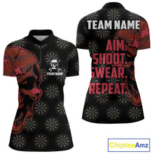 Load image into Gallery viewer, Funny Red Camo Darts Skull Aim Shoot Swear Repeat Custom Dart Shirts For Women, Darts Team Jersey TDM4797