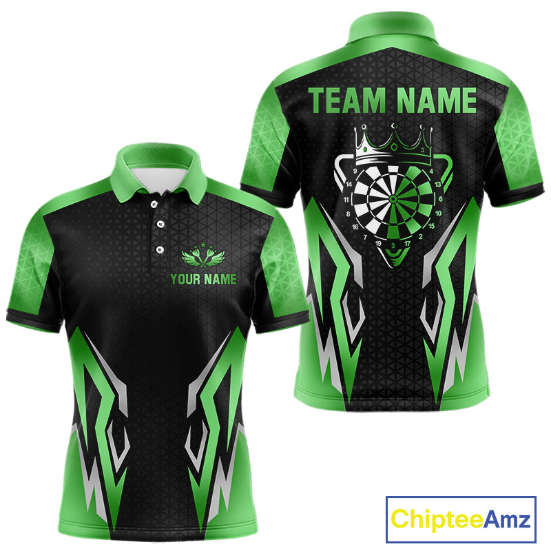 Black And Green Funny Crown Darts Shirt For Men Custom Darts Jerseys Team Polo & Quarter Zip TDM5017