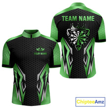 Load image into Gallery viewer, Black And Green Funny Crown Darts Shirt For Men Custom Darts Jerseys Team Polo &amp; Quarter Zip TDM5017