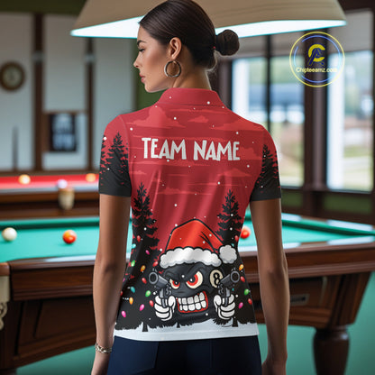 Personalized Red Christmas Santa 8 Ball Pool Billiard Shirts For Women, Funny Xmas Billiard Jerseys TDM5221