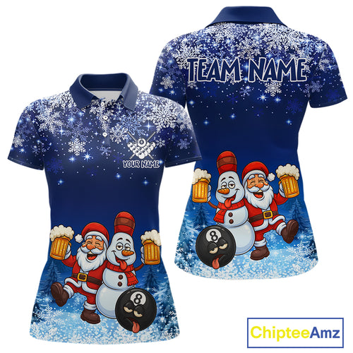 Funny Santa And Beer 8 Ball Billiard Shirts For Women Custom Christmas Gifts For Pool Players TDM5222