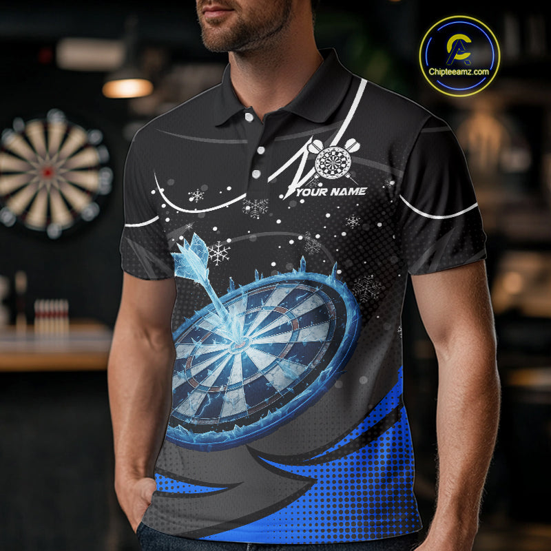Blue Dartboard Frozen Ice Darts Shirt For Men Custom Darts Jersey Team Polo & Quarter Zip TDM5226