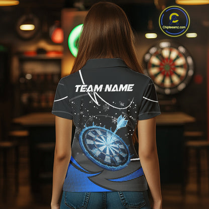 Blue Dartboard Frozen Ice Darts Shirt For Women Custom Darts Jersey Team Polo & Quarter Zip TDM5226