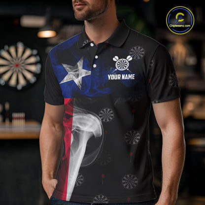 Personalized Texas Flag Smoke Darts Polo & Quarter Zip For Men Custom Texas Darts Team Jersey TDM5487