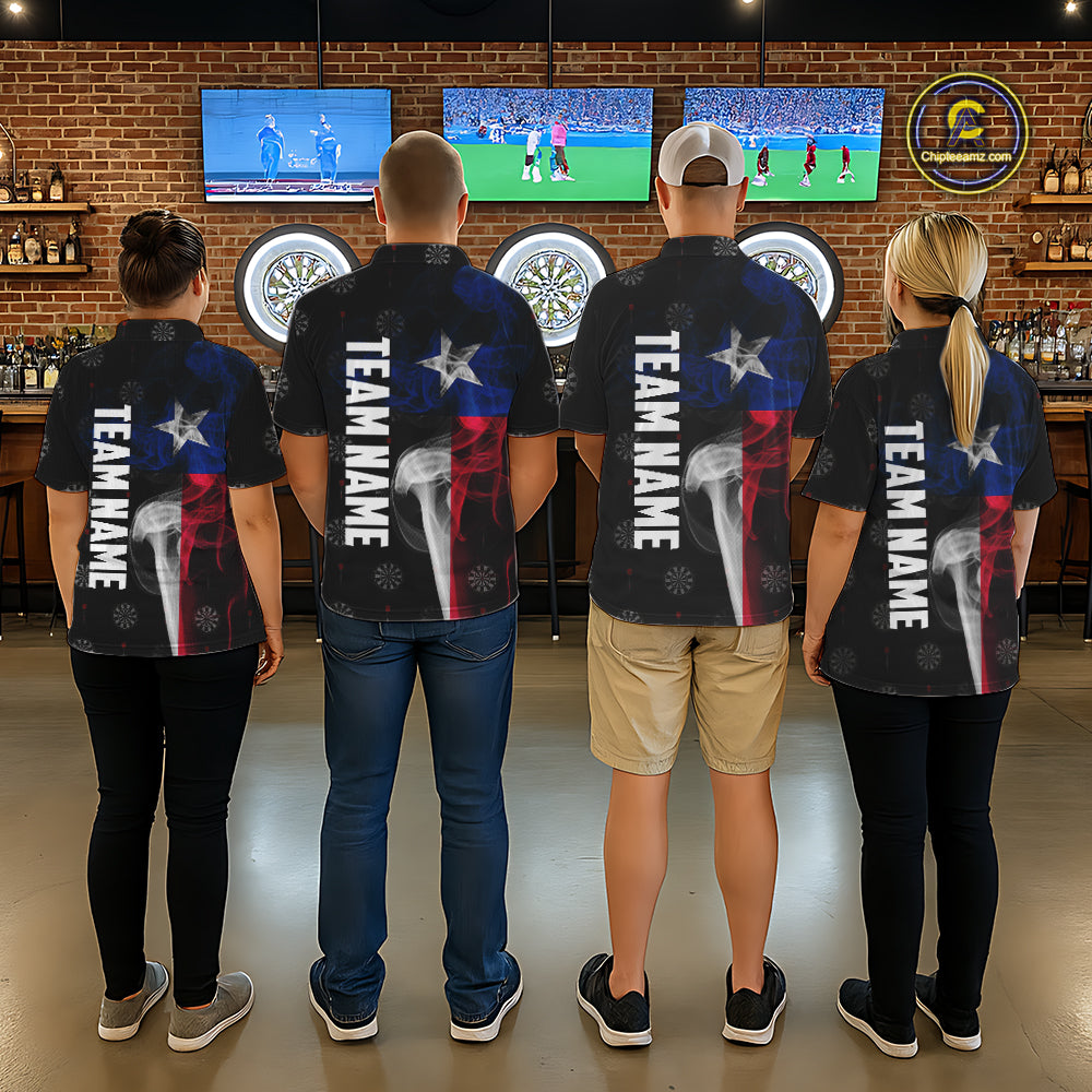 Personalized Texas Flag Smoke Darts Polo & Quarter Zip For Women Custom Texas Darts Team Jersey TDM5487