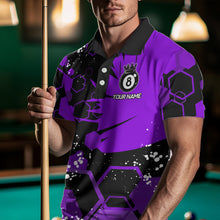 Load image into Gallery viewer, Personalized Black Purple 8 Ball Crown Hexagon Billiard Shirts For Men, Pool Billiard Team Jerseys TDM3590