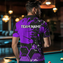 Load image into Gallery viewer, Personalized Black Purple 8 Ball Crown Hexagon Billiard Shirts For Men, Pool Billiard Team Jerseys TDM3590