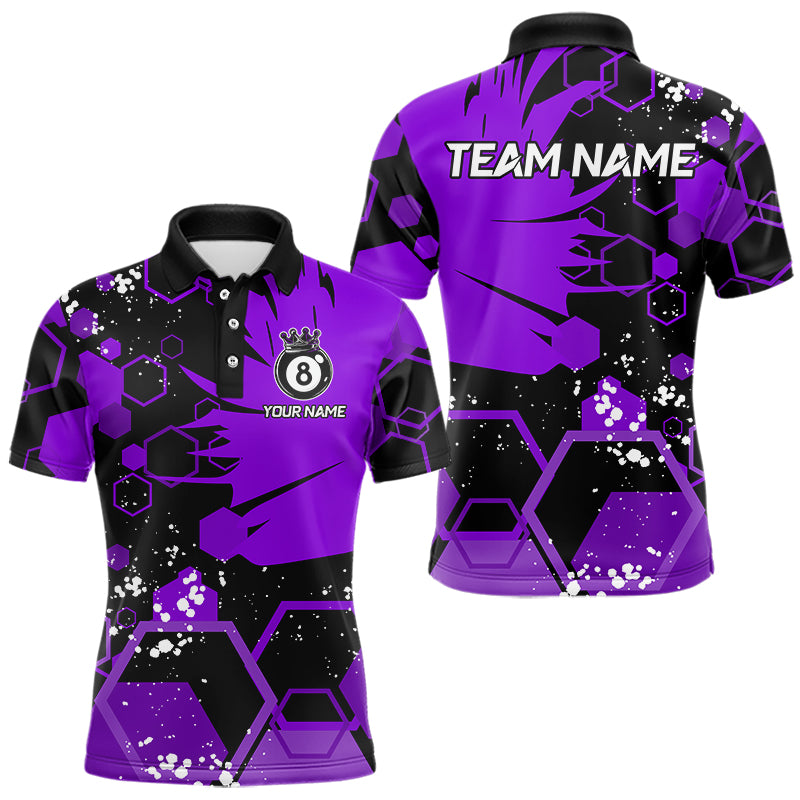 Personalized Black Purple 8 Ball Crown Hexagon Billiard Shirts For Men, Pool Billiard Team Jerseys TDM3590