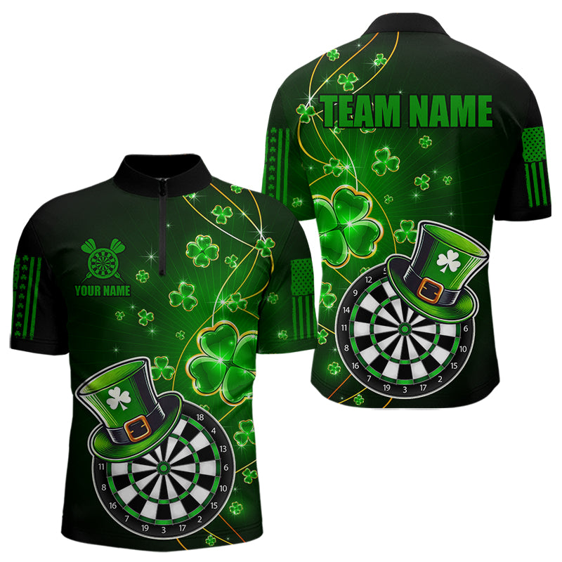 Green Glowing Shamrock  Luckiest Dart Shirts For Men Custom St Patrick Day Dart Jerseys Outfit TDM3592