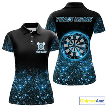 Load image into Gallery viewer, Black And Blue Custom Light Darts Polo &amp; Quarter Zip For Women, Darts Jersey Team Outfit TDM5944