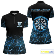 Load image into Gallery viewer, Black And Blue Custom Light Darts Polo &amp; Quarter Zip For Women, Darts Jersey Team Outfit TDM5944