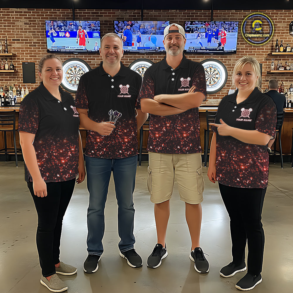 Black And Red Custom Light Darts Polo & Quarter Zip For Women, Darts Jersey Team Outfit TDM5945