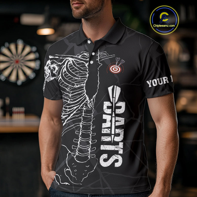 White Skeleton Custom Black Grunge Darts Polo & 1/4 Zip, Funny Dart Shirts For Men Dart Jerseys TDM3746