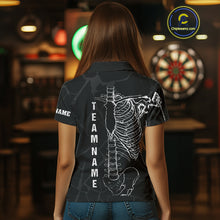 Load image into Gallery viewer, White Skeleton Custom Black Grunge Darts Polo &amp; 1/4 Zip, Funny Dart Shirts For Women Dart Jerseys TDM3746