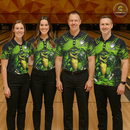 Black And Green Funny Alligator Bowling Shirt For Women Custom Bowling Jersey Team Polo & 1/4 Zip TDM6109