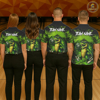 Black And Green Funny Alligator Bowling Shirt For Women Custom Bowling Jersey Team Polo & 1/4 Zip TDM6109