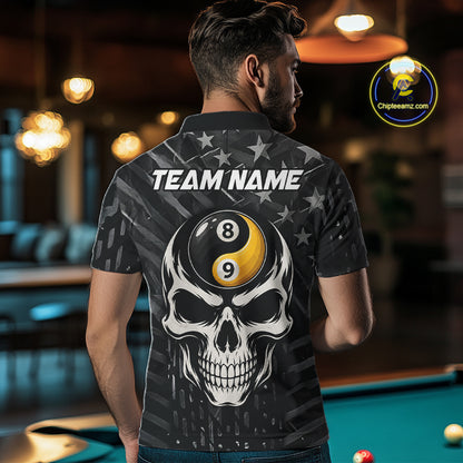 Black US Flag Skull Yin And Yang Custom Billiard Shirts For Men, 8 Ball & 9 Ball Pool Team Jersey TDM6531
