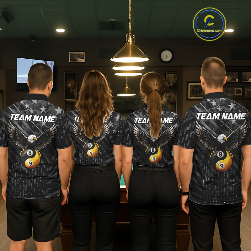 Black US Flag Yin And Yang Custom Eagle Billiard Shirts For Women, 8 Ball & 9 Ball Pool Team Jersey TDM6532