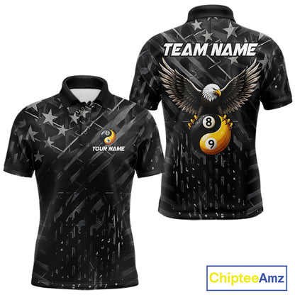 Black US Flag Yin And Yang Custom Eagle Billiard Shirts For Men, 8 Ball & 9 Ball Pool Team Jersey TDM6532