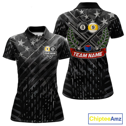 Black US Flag 8 Ball & 9 Ball Pool Billiard Shirt For Women Custom Billiard Team Jersey Polo, 1/4 Zip TDM6533