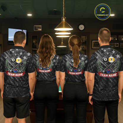 Black US Flag 8 Ball & 9 Ball Pool Billiard Shirt For Women Custom Billiard Team Jersey Polo, 1/4 Zip TDM6533