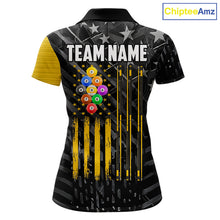 Load image into Gallery viewer, Yellow Black American Flag 9 Ball Pool Women's Billiard Shirt Custom Billiard Jersey Polo, 1/4 Zip TDM6534