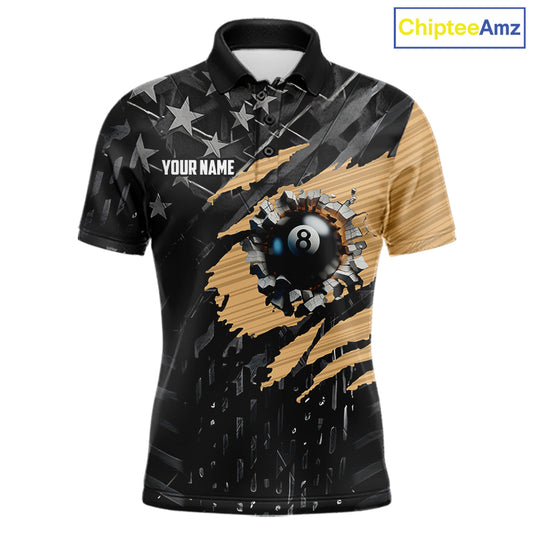 Black American Flag 8 Ball Billiard Shirt For Men Custom Billiard Team Jersey Polo & 1/4 Zip |Tan TDM6535