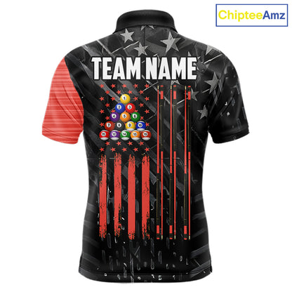 Black American Flag 8 Ball Billiard Shirt For Men Custom Billiard Team Jersey Polo & 1/4 Zip |Red TDM6537