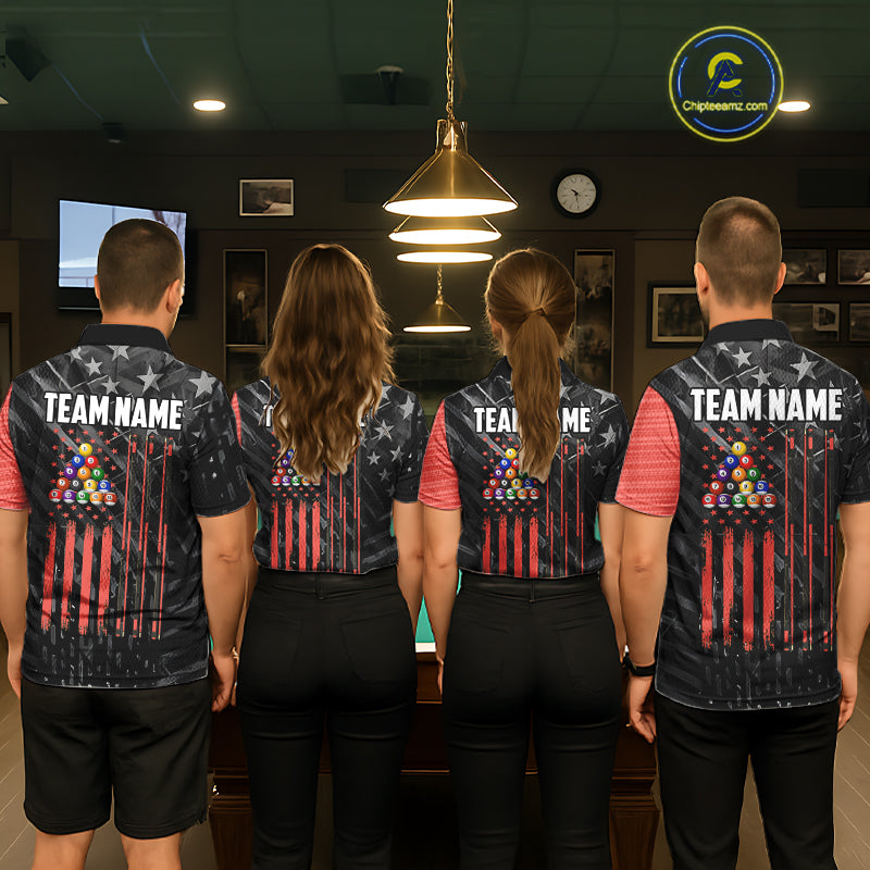 Black American Flag 8 Ball Billiard Shirt For Women Custom Billiard Team Jersey Polo & 1/4 Zip |Red TDM6537