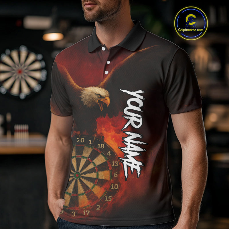 Personalized Fire Flame Eagle Dart Shirts For Men Custom Darts Team Jersey Polo & Quarter Zip TDM4209